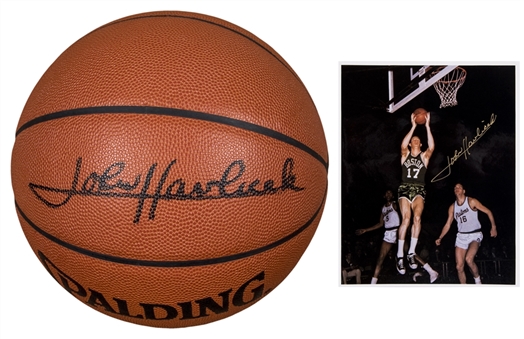 John Havlicek Autographed Lot of (2) Spalding Basketball and 8x10 Photograph (Beckett)